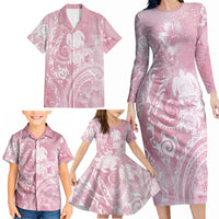 Aloha Hawaii Turtles Floral Family Matching Long Sleeve Bodycon Dress and Hawaiian Shirt Pink Marbles Glaze LT7 - Polynesian Pride