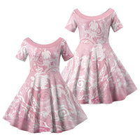 Aloha Hawaii Turtles Floral Family Matching Long Sleeve Bodycon Dress and Hawaiian Shirt Pink Marbles Glaze LT7 Daughter's Dress Pink - Polynesian Pride