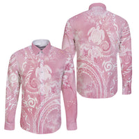 Aloha Hawaii Turtles Floral Family Matching Off The Shoulder Long Sleeve Dress and Hawaiian Shirt Pink Marbles Glaze LT7 Dad's Shirt - Long Sleeve Pink - Polynesian Pride