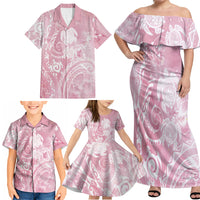 Aloha Hawaii Turtles Floral Family Matching Off Shoulder Maxi Dress and Hawaiian Shirt Pink Marbles Glaze LT7 - Polynesian Pride