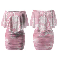 Aloha Hawaii Turtles Floral Family Matching Off Shoulder Short Dress and Hawaiian Shirt Pink Marbles Glaze LT7 Mom's Dress Pink - Polynesian Pride