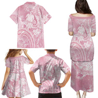 Aloha Hawaii Turtles Floral Family Matching Puletasi and Hawaiian Shirt Pink Marbles Glaze LT7 Mom's Dress Pink - Polynesian Pride