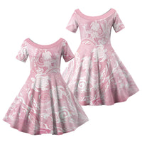 Aloha Hawaii Turtles Floral Family Matching Short Sleeve Bodycon Dress and Hawaiian Shirt Pink Marbles Glaze LT7 Daughter's Dress Pink - Polynesian Pride