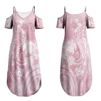 Aloha Hawaii Turtles Floral Family Matching Summer Maxi Dress and Hawaiian Shirt Pink Marbles Glaze LT7 Mom's Dress Pink - Polynesian Pride