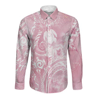Aloha Hawaii Turtles Floral Long Sleeve Button Shirt Pink Marbles Glaze LT7 Unisex Pink - Polynesian Pride