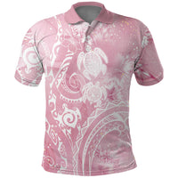 Aloha Hawaii Turtles Floral Polo Shirt Pink Marbles Glaze LT7 Pink - Polynesian Pride