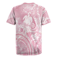 Aloha Hawaii Turtles Floral Rugby Jersey Pink Marbles Glaze