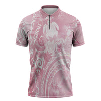 Aloha Hawaii Turtles Floral Zipper Polo Shirt Pink Marbles Glaze LT7 Pink - Polynesian Pride
