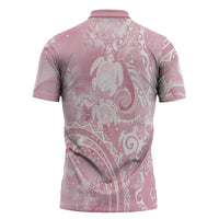 Aloha Hawaii Turtles Floral Zipper Polo Shirt Pink Marbles Glaze LT7 - Polynesian Pride
