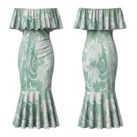 Aloha Hawaii Turtles Floral Couples Matching Mermaid Dress and Long Sleeve Button Shirt Seafoam Marbles Glaze LT7 - Polynesian Pride