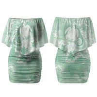 Aloha Hawaii Turtles Floral Couples Matching Off Shoulder Short Dress and Hawaiian Shirt Seafoam Marbles Glaze LT7 - Polynesian Pride