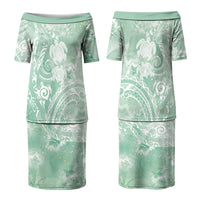 Aloha Hawaii Turtles Floral Couples Matching Puletasi and Long Sleeve Button Shirt Seafoam Marbles Glaze LT7 - Polynesian Pride