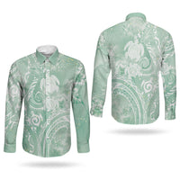 Aloha Hawaii Turtles Floral Couples Matching Short Sleeve Bodycon Dress and Long Sleeve Button Shirt Seafoam Marbles Glaze LT7 - Polynesian Pride