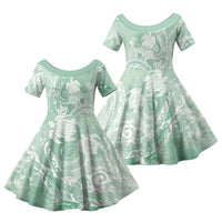 Aloha Hawaii Turtles Floral Family Matching Long Sleeve Bodycon Dress and Hawaiian Shirt Seafoam Marbles Glaze LT7 Daughter's Dress Seafoam - Polynesian Pride