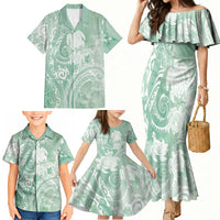 Aloha Hawaii Turtles Floral Family Matching Mermaid Dress and Hawaiian Shirt Seafoam Marbles Glaze LT7 - Polynesian Pride
