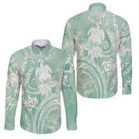 Aloha Hawaii Turtles Floral Family Matching Mermaid Dress and Hawaiian Shirt Seafoam Marbles Glaze LT7 Dad's Shirt - Long Sleeve Seafoam - Polynesian Pride