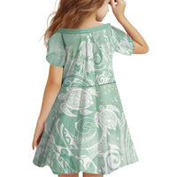 Aloha Hawaii Turtles Floral Family Matching Off The Shoulder Long Sleeve Dress and Hawaiian Shirt Seafoam Marbles Glaze