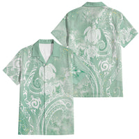 Aloha Hawaii Turtles Floral Family Matching Off The Shoulder Long Sleeve Dress and Hawaiian Shirt Seafoam Marbles Glaze LT7 Dad's Shirt - Short Sleeve Seafoam - Polynesian Pride
