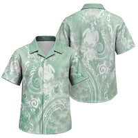 Aloha Hawaii Turtles Floral Family Matching Off The Shoulder Long Sleeve Dress and Hawaiian Shirt Seafoam Marbles Glaze LT7 Son's Shirt Seafoam - Polynesian Pride