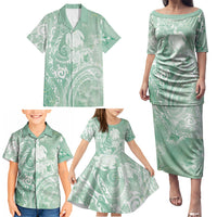 Aloha Hawaii Turtles Floral Family Matching Puletasi and Hawaiian Shirt Seafoam Marbles Glaze LT7 - Polynesian Pride