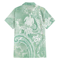 Aloha Hawaii Turtles Floral Family Matching Puletasi and Hawaiian Shirt Seafoam Marbles Glaze LT7 Dad's Shirt - Long Sleeve Seafoam - Polynesian Pride