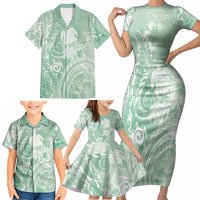 Aloha Hawaii Turtles Floral Family Matching Short Sleeve Bodycon Dress and Hawaiian Shirt Seafoam Marbles Glaze LT7 - Polynesian Pride