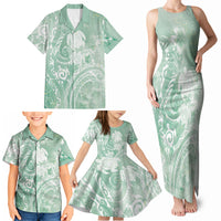 Aloha Hawaii Turtles Floral Family Matching Tank Maxi Dress and Hawaiian Shirt Seafoam Marbles Glaze LT7 - Polynesian Pride