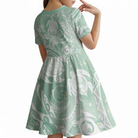 Aloha Hawaii Turtles Floral Kid Short Sleeve Dress Seafoam Marbles Glaze LT7 - Polynesian Pride
