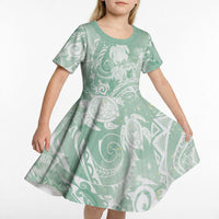Aloha Hawaii Turtles Floral Kid Short Sleeve Dress Seafoam Marbles Glaze LT7 - Polynesian Pride