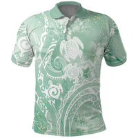 Aloha Hawaii Turtles Floral Polo Shirt Seafoam Marbles Glaze LT7 Seafoam - Polynesian Pride