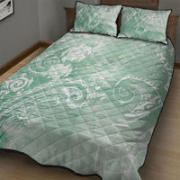 Aloha Hawaii Turtles Floral Quilt Bed Set Seafoam Marbles Glaze