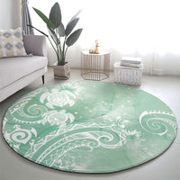 Aloha Hawaii Turtles Floral Round Carpet Seafoam Marbles Glaze