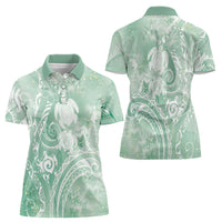 Aloha Hawaii Turtles Floral Women Polo Shirt Seafoam Marbles Glaze