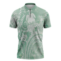 Aloha Hawaii Turtles Floral Zipper Polo Shirt Seafoam Marbles Glaze LT7 Seafoam - Polynesian Pride