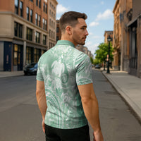 Aloha Hawaii Turtles Floral Zipper Polo Shirt Seafoam Marbles Glaze LT7 - Polynesian Pride