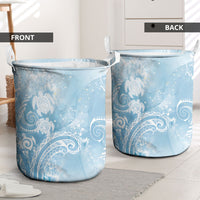 Aloha Hawaii Turtles Floral Laundry Basket Aqua Marbles Glaze