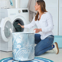 Aloha Hawaii Turtles Floral Laundry Basket Aqua Marbles Glaze