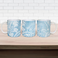 Aloha Hawaii Turtles Floral Ceramic Mug Aqua Marbles Glaze