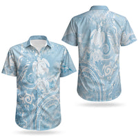 Aloha Hawaii Turtles Floral Couples Matching Off Shoulder Maxi Dress and Hawaiian Shirt Aqua Marbles Glaze LT7 - Polynesian Pride