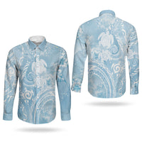 Aloha Hawaii Turtles Floral Couples Matching Puletasi and Long Sleeve Button Shirt Aqua Marbles Glaze LT7 - Polynesian Pride