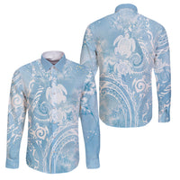 Aloha Hawaii Turtles Floral Family Matching Long Sleeve Bodycon Dress and Hawaiian Shirt Aqua Marbles Glaze LT7 Dad's Shirt - Long Sleeve Aqua - Polynesian Pride