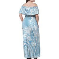 Aloha Hawaii Turtles Floral Family Matching Off Shoulder Maxi Dress and Hawaiian Shirt Aqua Marbles Glaze