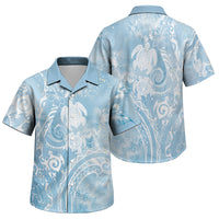 Aloha Hawaii Turtles Floral Family Matching Off Shoulder Short Dress and Hawaiian Shirt Aqua Marbles Glaze LT7 Son's Shirt Aqua - Polynesian Pride