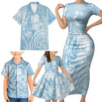 Aloha Hawaii Turtles Floral Family Matching Short Sleeve Bodycon Dress and Hawaiian Shirt Aqua Marbles Glaze LT7 - Polynesian Pride