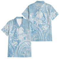 Aloha Hawaii Turtles Floral Family Matching Short Sleeve Bodycon Dress and Hawaiian Shirt Aqua Marbles Glaze LT7 Dad's Shirt - Short Sleeve Aqua - Polynesian Pride