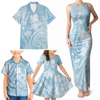 Aloha Hawaii Turtles Floral Family Matching Tank Maxi Dress and Hawaiian Shirt Aqua Marbles Glaze LT7 - Polynesian Pride