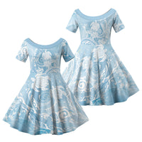 Aloha Hawaii Turtles Floral Family Matching Tank Maxi Dress and Hawaiian Shirt Aqua Marbles Glaze LT7 Daughter's Dress Aqua - Polynesian Pride