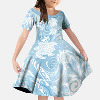 Aloha Hawaii Turtles Floral Kid Short Sleeve Dress Aqua Marbles Glaze