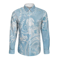 Aloha Hawaii Turtles Floral Long Sleeve Button Shirt Aqua Marbles Glaze LT7 Unisex Aqua - Polynesian Pride