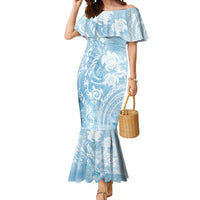 Aloha Hawaii Turtles Floral Mermaid Dress Aqua Marbles Glaze